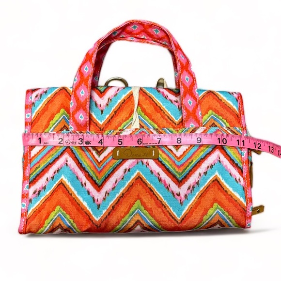 Dena Printed Fold Over Jewelry Bag (or Cosmetics) 4 Compartment With Tie EUC - Picture 2 of 10